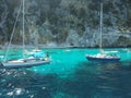 White boats in blue sea of Ã¢â¬â¹Ã¢â¬â¹sardinia with spectacular rocks